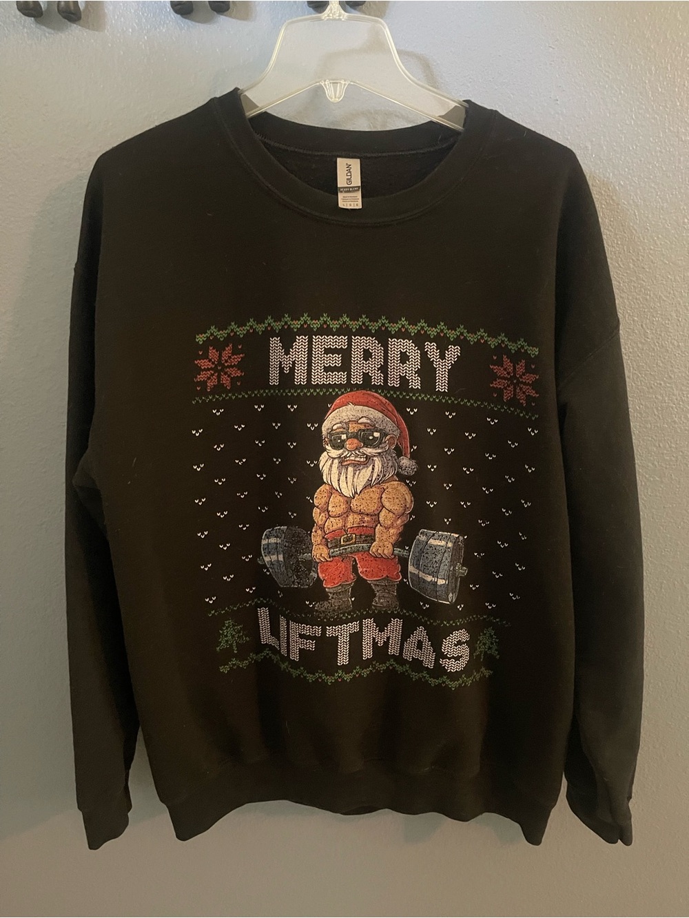 Gildan Black 'Merry Liftmas' Graphic Crewneck Sweatshirt